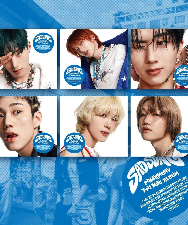 P1HARMONY - 7th Album [SAD SONG] (Digipack Ver.) (Set of 6) - Album Kpop P1HARMONY, visuel collectif promo sur fond bleu