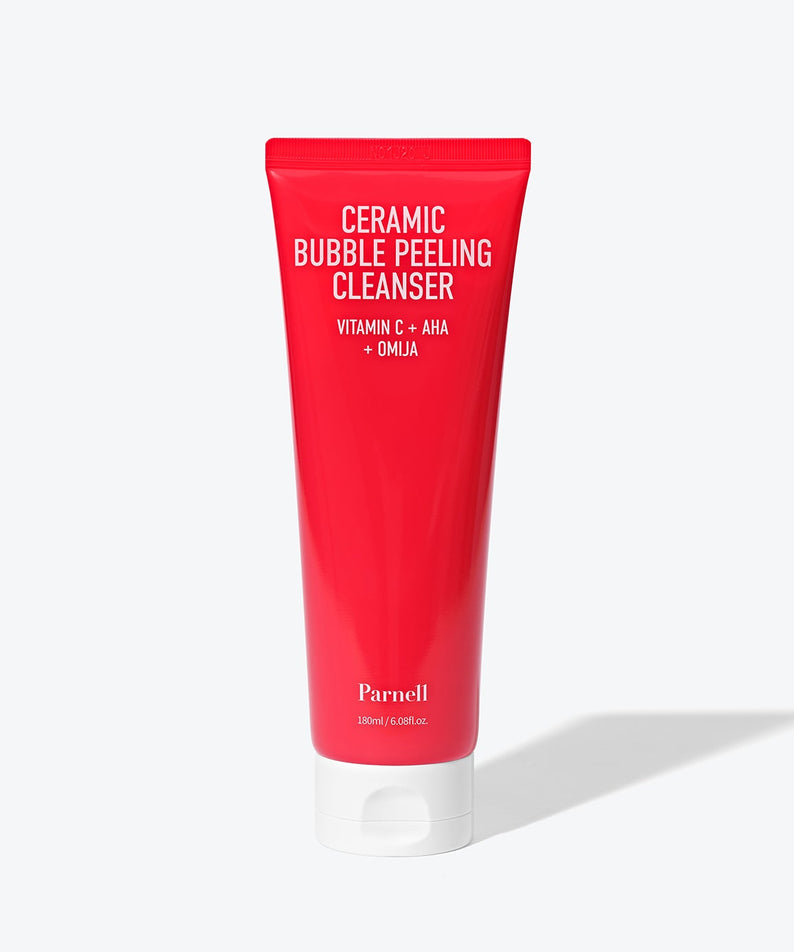 PARNELL AHA Omija Ceramic Bubble Peeling Cleanser 180ml, soin exfoliant visage, nettoyant visage aux bulles céramiques.