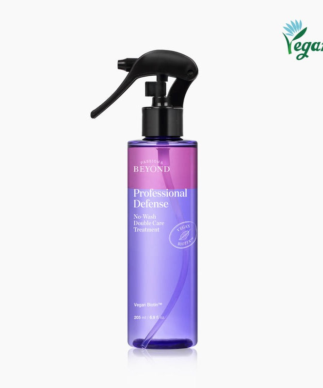 PASSON & BEYOND Profeesional Defense No-Wash Double Care Treatment 205ml, bouteille violette sur fond blanc, marque PASSON & BEYOND