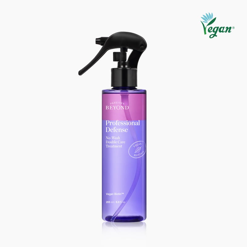 PASSON & BEYOND Profeesional Defense No-Wash Double Care Treatment 205ml, bouteille violette sur fond blanc, marque PASSON & BEYOND
