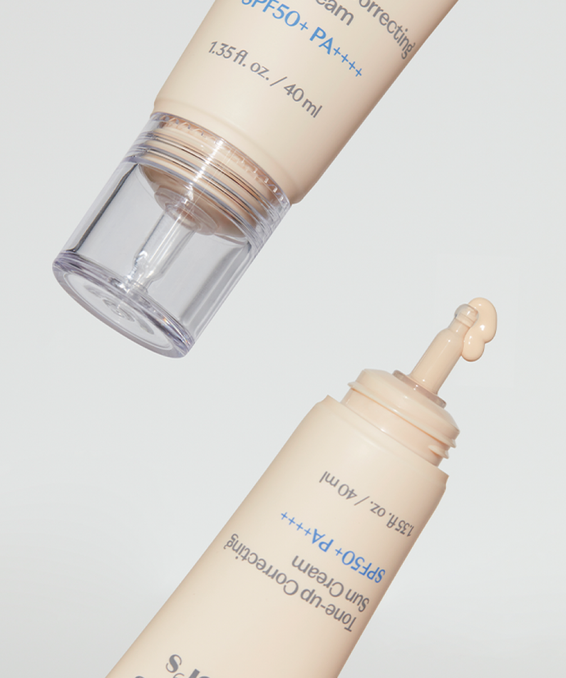 Deux tubes de ETUDE Pure Director Tone-Up Correction Sunscreen Planning Set SPF50+/PA++++ avec bouchon transparent.
