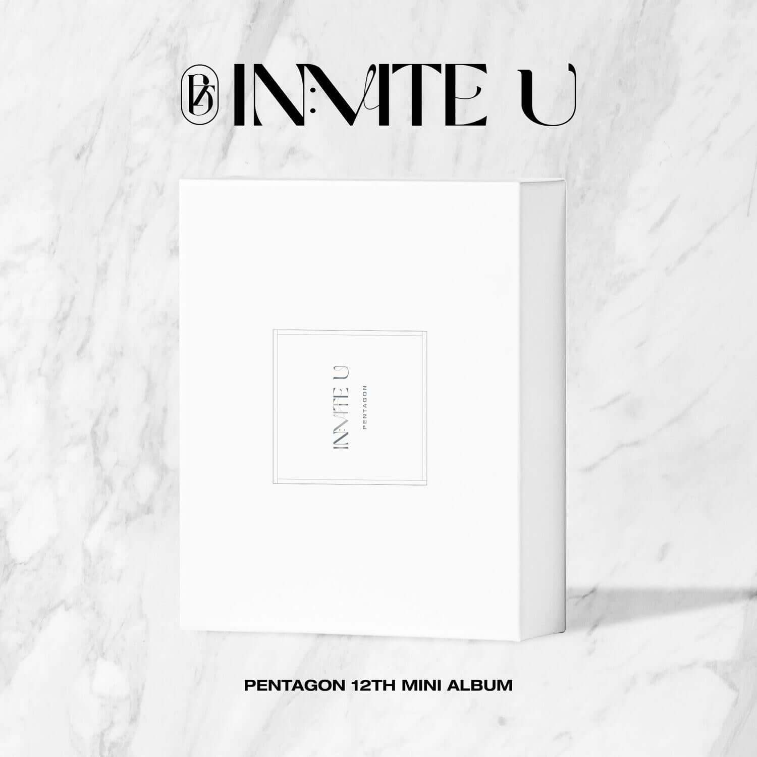PENTAGON - 12th Album [IN:VITE U] (Flare Ver) - Album Kpop : pochette blanche sur fond marbre, style IN:VITE U