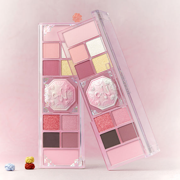 PERIPERA All Take Mood Like Palette [Princess Hours Edition], palette maquillage corail rose PERIPERA sur fond pastel