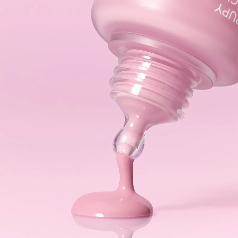 PERIPERA Syruppy Tok Cheek, pot de blush rose luisant sur fond pastel, produit en gros plan, marque PERIPERA.