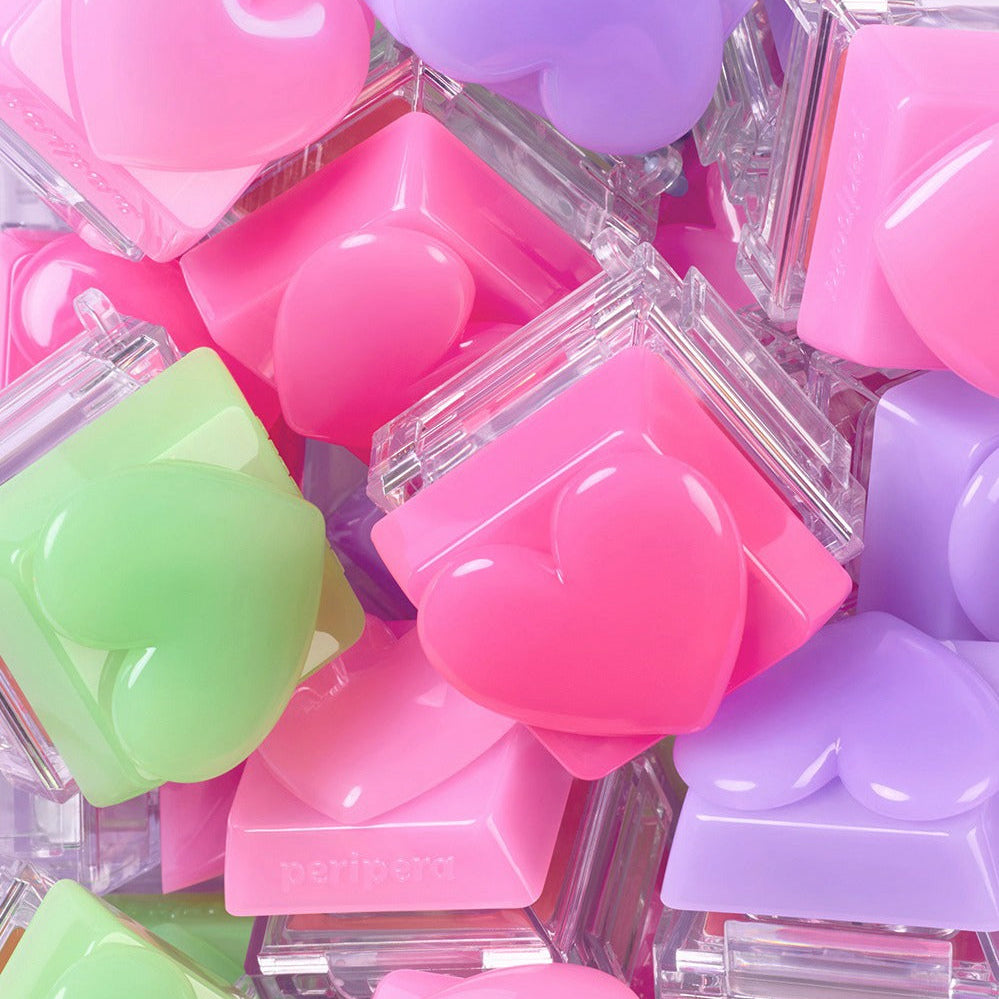 PERIPERA Talk Blush Keycap, brillants blush roses et violets en boîtiers transparents, ambiance maquillage girly