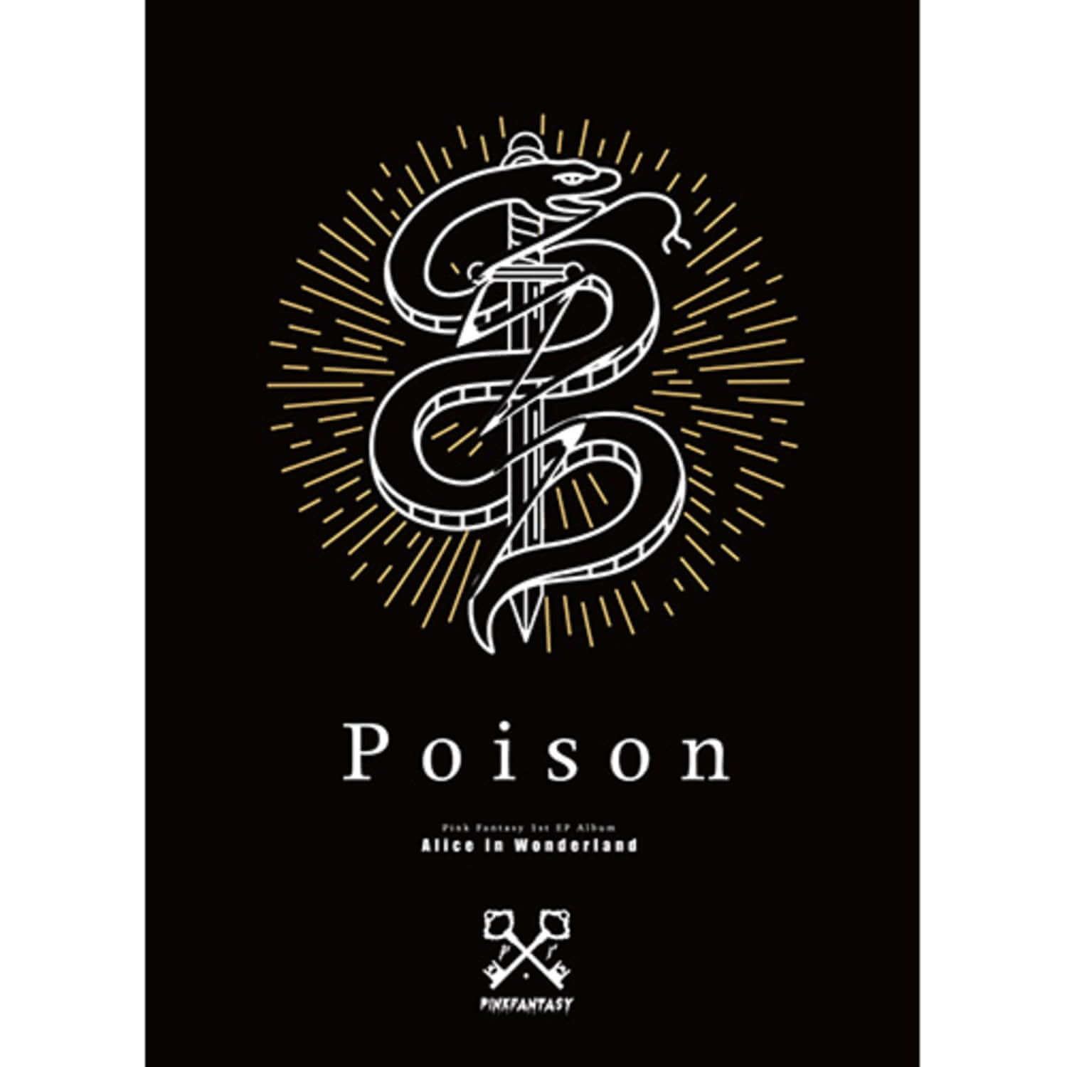 PINK FANTASY - 1st EP [Alice in Wonderland] (Poison ver.) - Album Kpop : visuel “Poison” noir, icône serpent/rose, marque.
