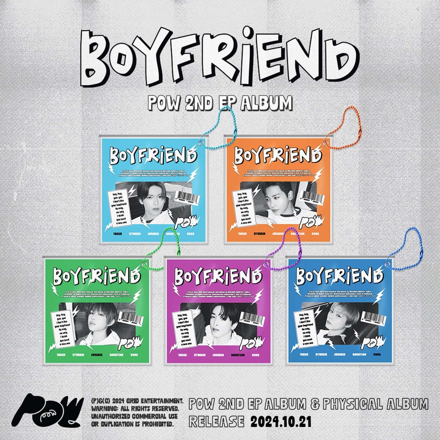 POW - 2ND EP ALBUM [Boyfriend] (Random) - Album Kpop Boyfriend, visuel affiche avec 5 versions colorées du produit POW