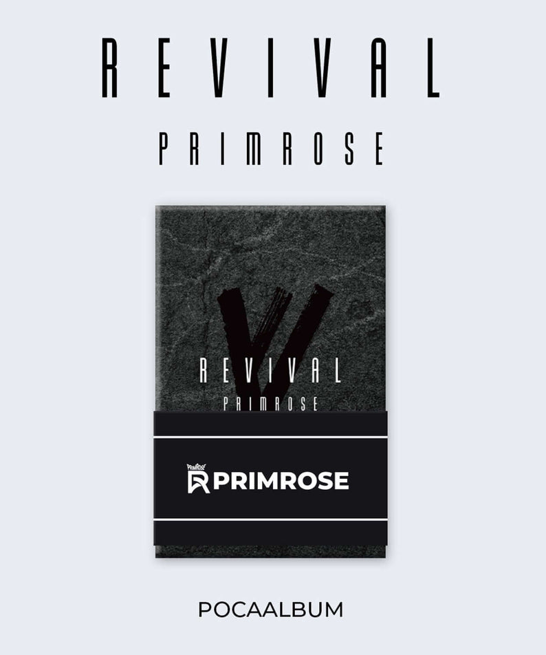 PRIMROSE - REVIVAL(POCA ALBUM) - Album Kpop, cover officiel PRIMROSE sur fond clair, visuel sombre avec titres.