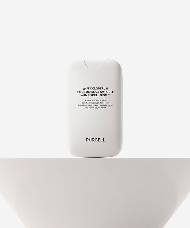 PURCELL 24/7 Colostrum Pore Defense Ampoule 55mL de PURCELL sur fond clair, flacon blanc isolé