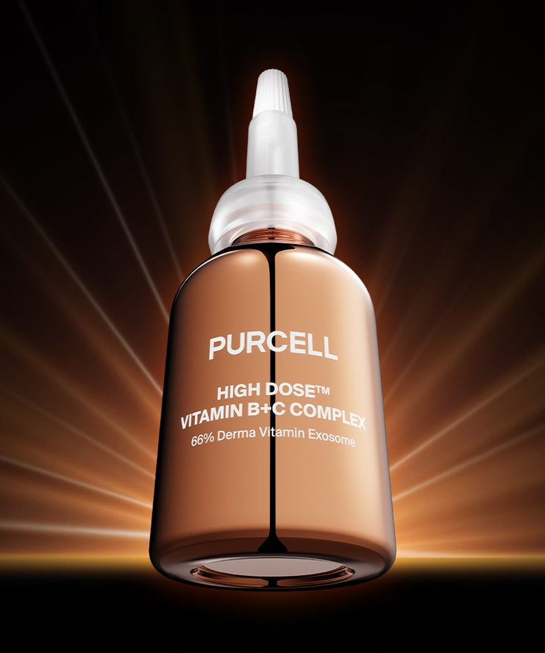 PURCELL High-Dose Vitamin B+C Complex 30mL, flacon gouttes PURCELL sur fond lumineux, flacons vitamines en contexte cosmétique.
