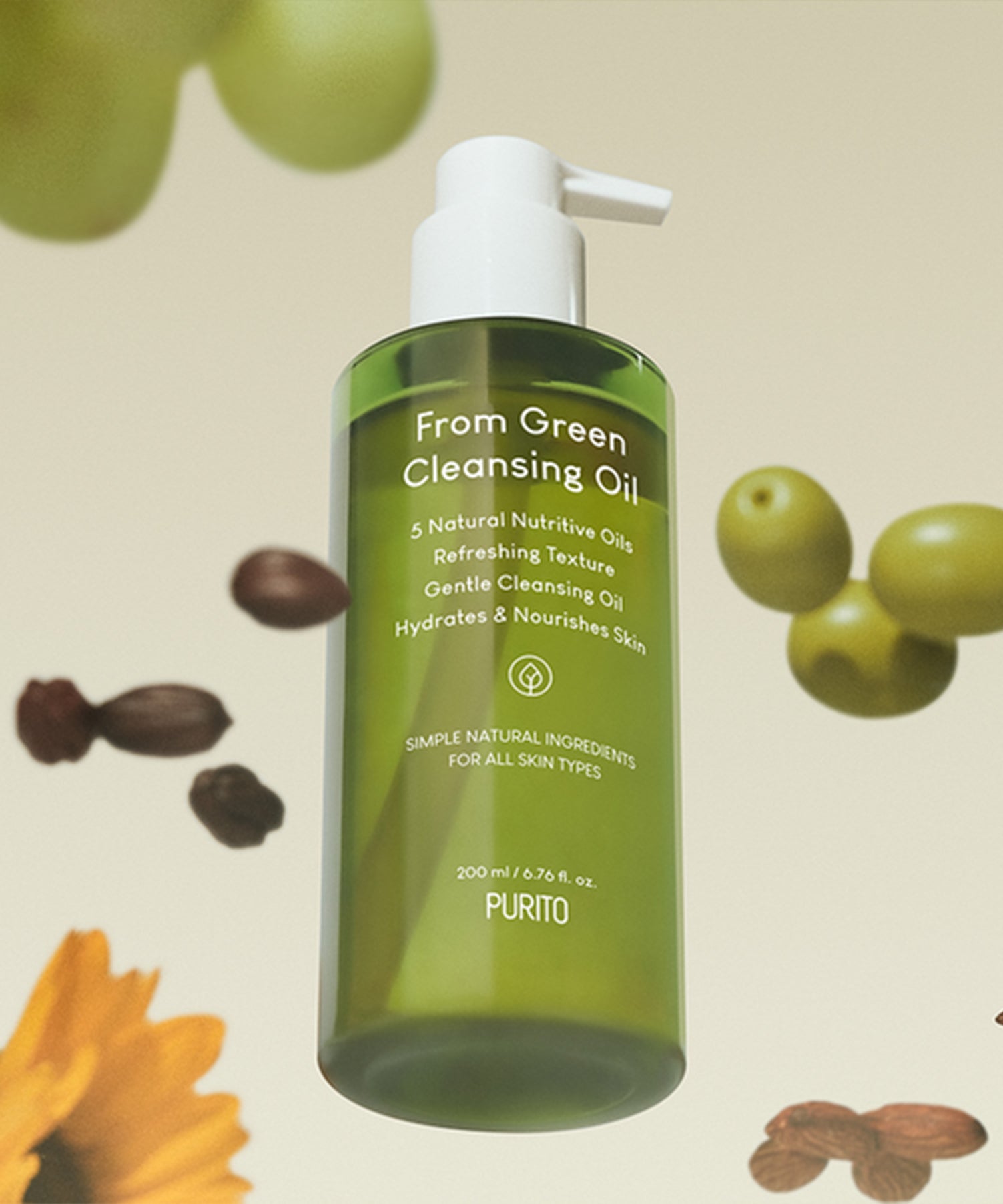 Bouteille de PURITO From Green Cleansing Oil 200ml, huile démaquillante douce et hydratante pour tous types de peau.