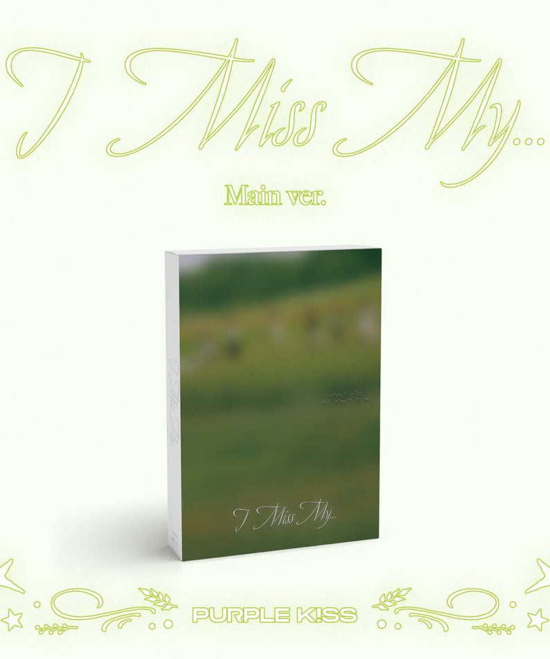 PURPLE KISS - 2nd Album [I Miss My...] (MAIN ver.) - Album Kpop : couverture verte et maquette sur fond clair.