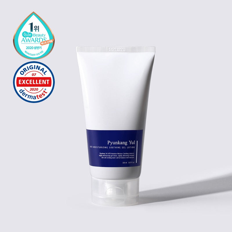 PYUNGKANG YUL Ato Moisture-Enhancing Soothing Gel Lotion 150ml, gel-crème apaisante, produit de la marque, tube sur fond clair