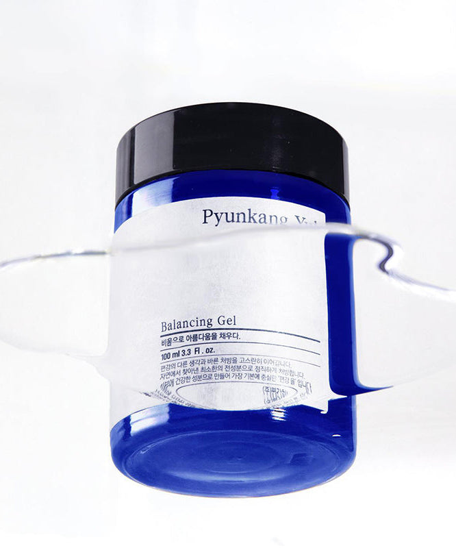Pyunkang Yul Balancing Gel 100ml dans un pot bleu, soin du visage hydratant, texture gel équilibrante