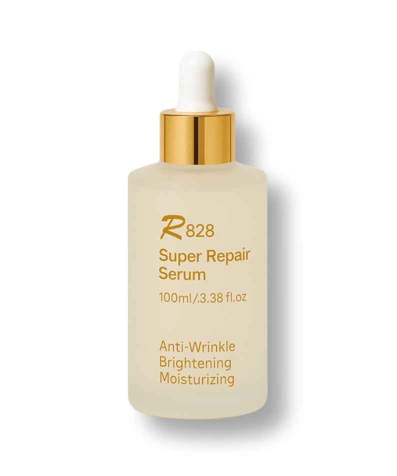 Flacon de R828 Super Repair Serum 100ml, produit anti-rides et hydratant, sérum éclaircissant pour une peau revitalisée.