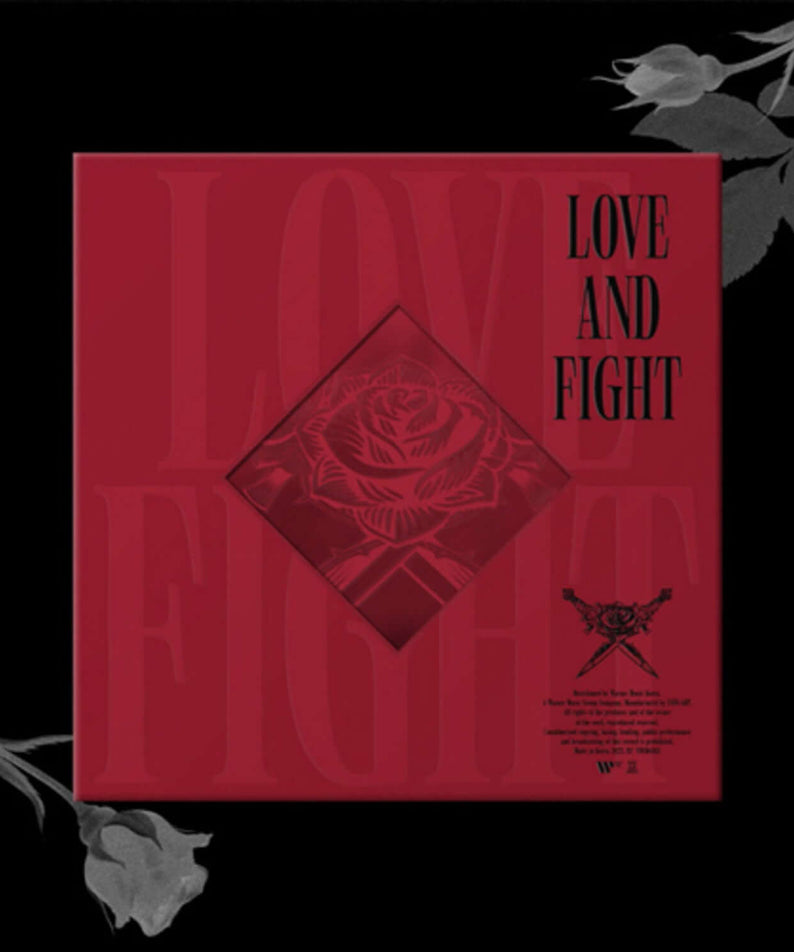 RAVI - [LOVE&FIGHT] - Album Kpop : pochette rouge sombre avec fleurs, typographie LOVE AND FIGHT, ambiance love&fight.