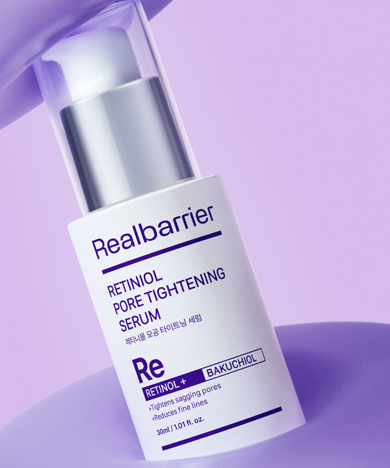 REAL BARRIER Retinol Pore Tightening Serum 30ml sur fond violet