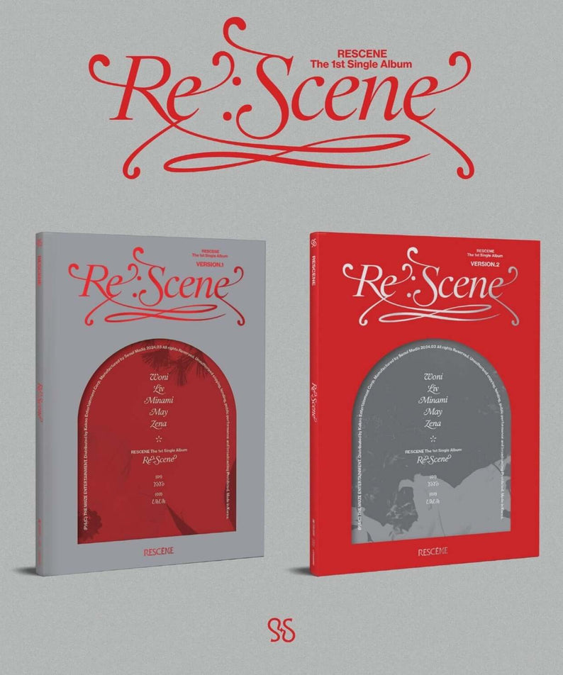 RESCENE - 1st Album [Re:Scene] (Set) - Album Kpop : coffret des versions, couvertures grise et rouge, fond clair.