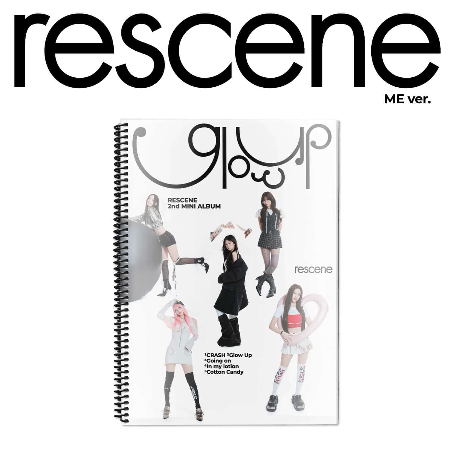RESCENE - 2nd MINI ALBUM [Glow Up] (ME VER.) - Album Kpop, pochette visible avec “ME ver.” et illustration du groupe