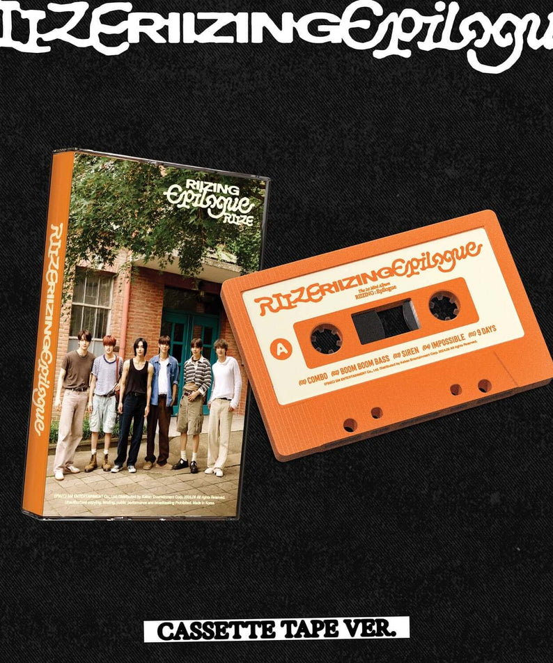 RIIZE - 1st Album [RIIZING : Epilogue] (CASSETTE TAPE Ver.) - Album Kpop, coffret noir avec cassette orange et visuel groupe