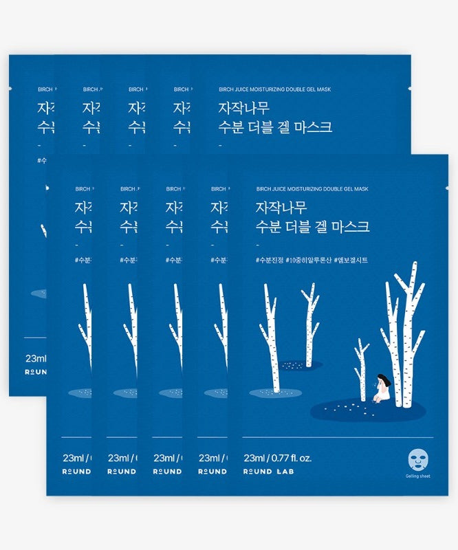 ROUND LAB Birch Moisture Double Gel Mask (10 sheets) - Hydratation intense pour une peau éclatante en 10 masques.