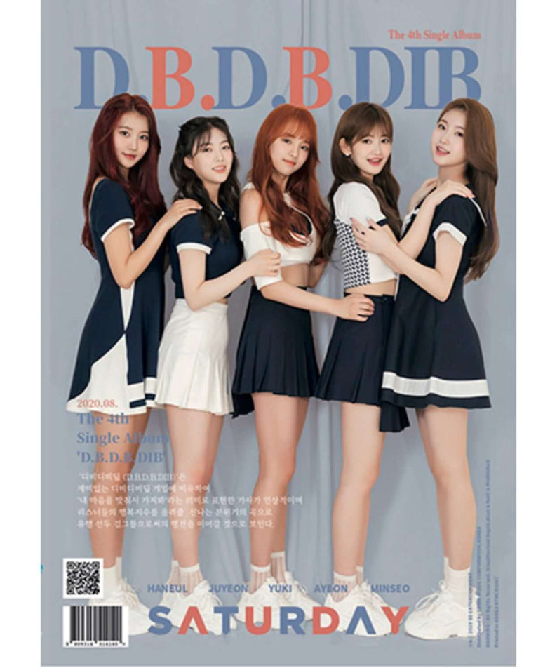 SATURDAY - [D.B.D.B.DIB] - Album Kpop : visuel affiche avec les 5 membres, fond clair, marque SATURDAY