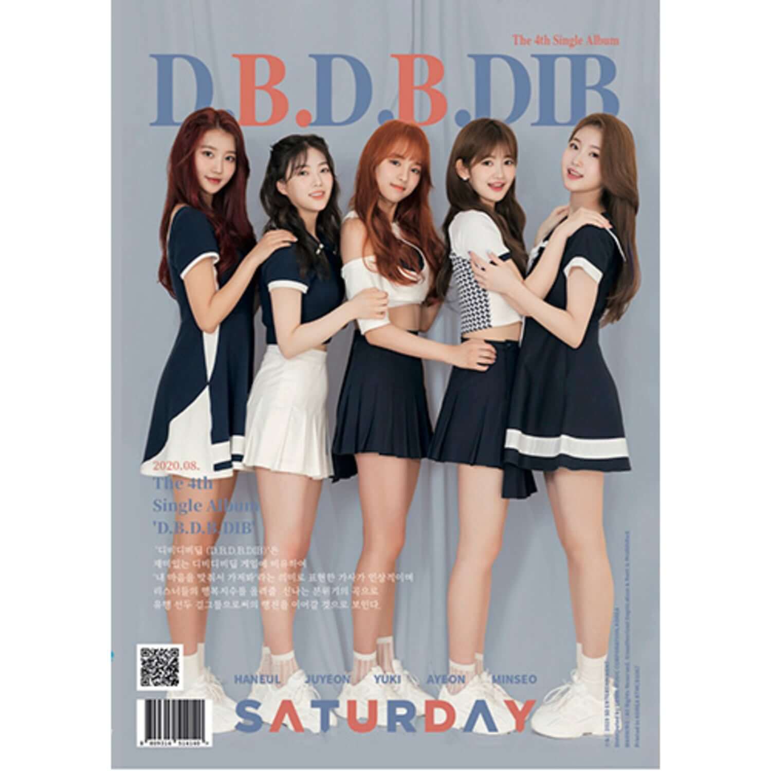 SATURDAY - [D.B.D.B.DIB] - Album Kpop : visuel affiche avec les 5 membres, fond clair, marque SATURDAY