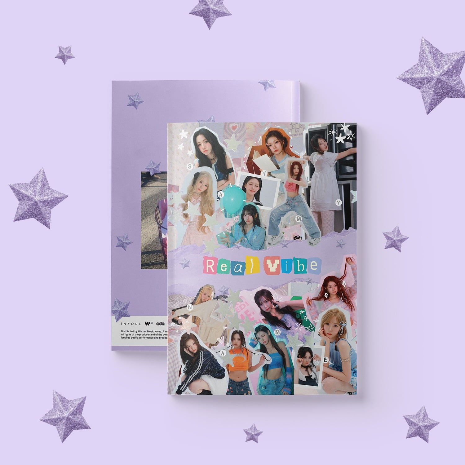 SAY MY NAME - &Our Vibe (Real Vibe Ver.) - Album Kpop, visuel collage sur fond violet avec étoiles, photo produit du groupe