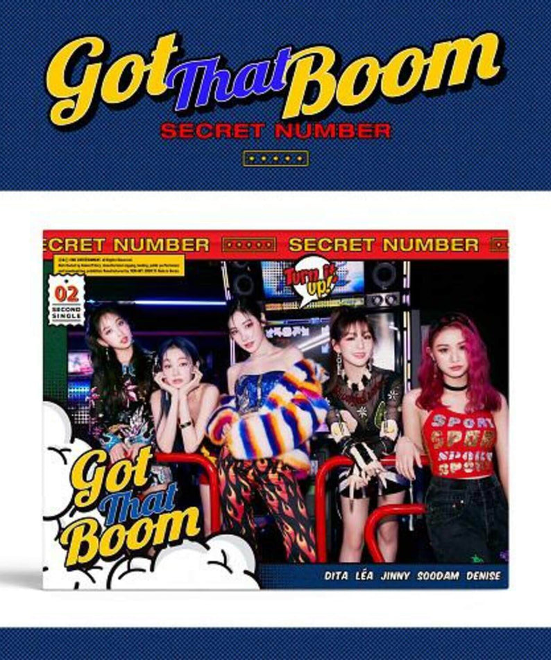 SECRET NUMBER - 2nd Album [Got That Boom] - Album Kpop, visuel couverture : groupe Kpop sur fond bleu, marque Secret Number.
