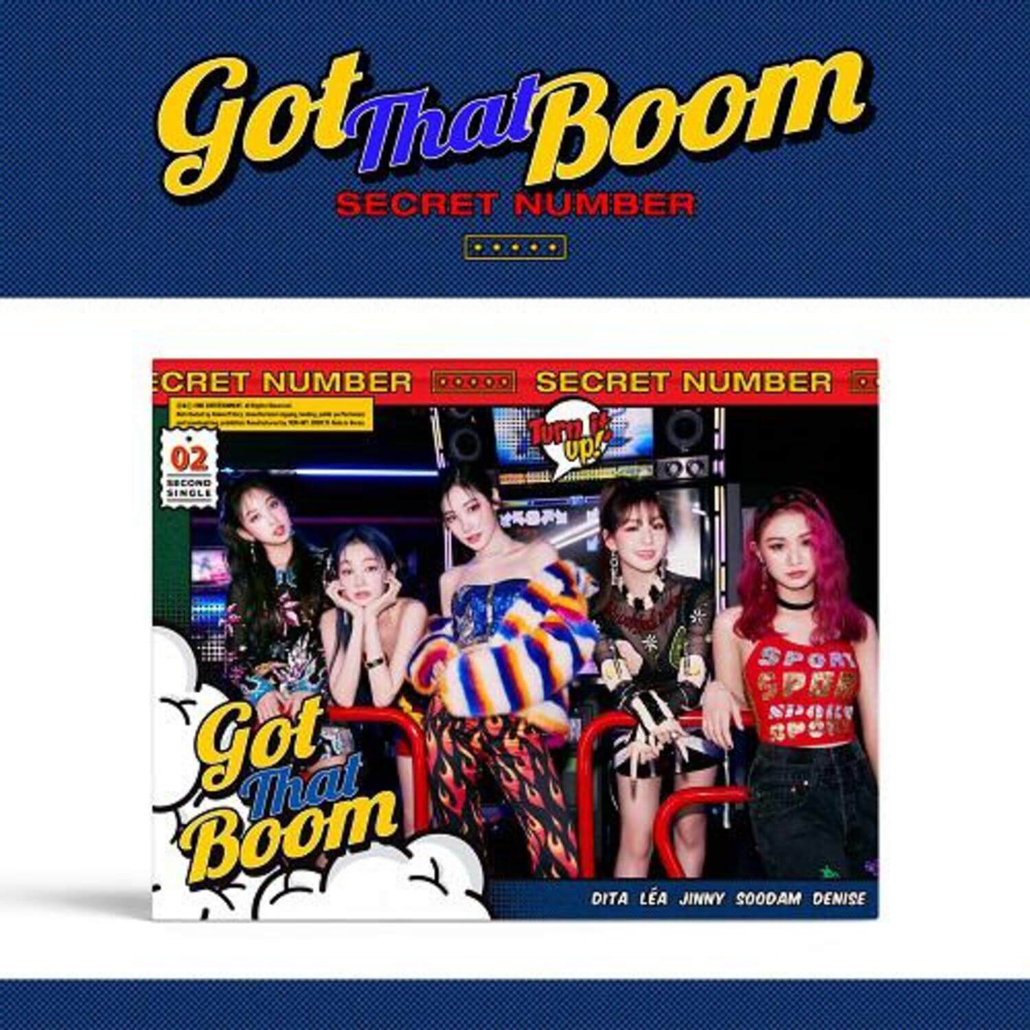 SECRET NUMBER - 2nd Album [Got That Boom] - Album Kpop, visuel couverture : groupe Kpop sur fond bleu, marque Secret Number.