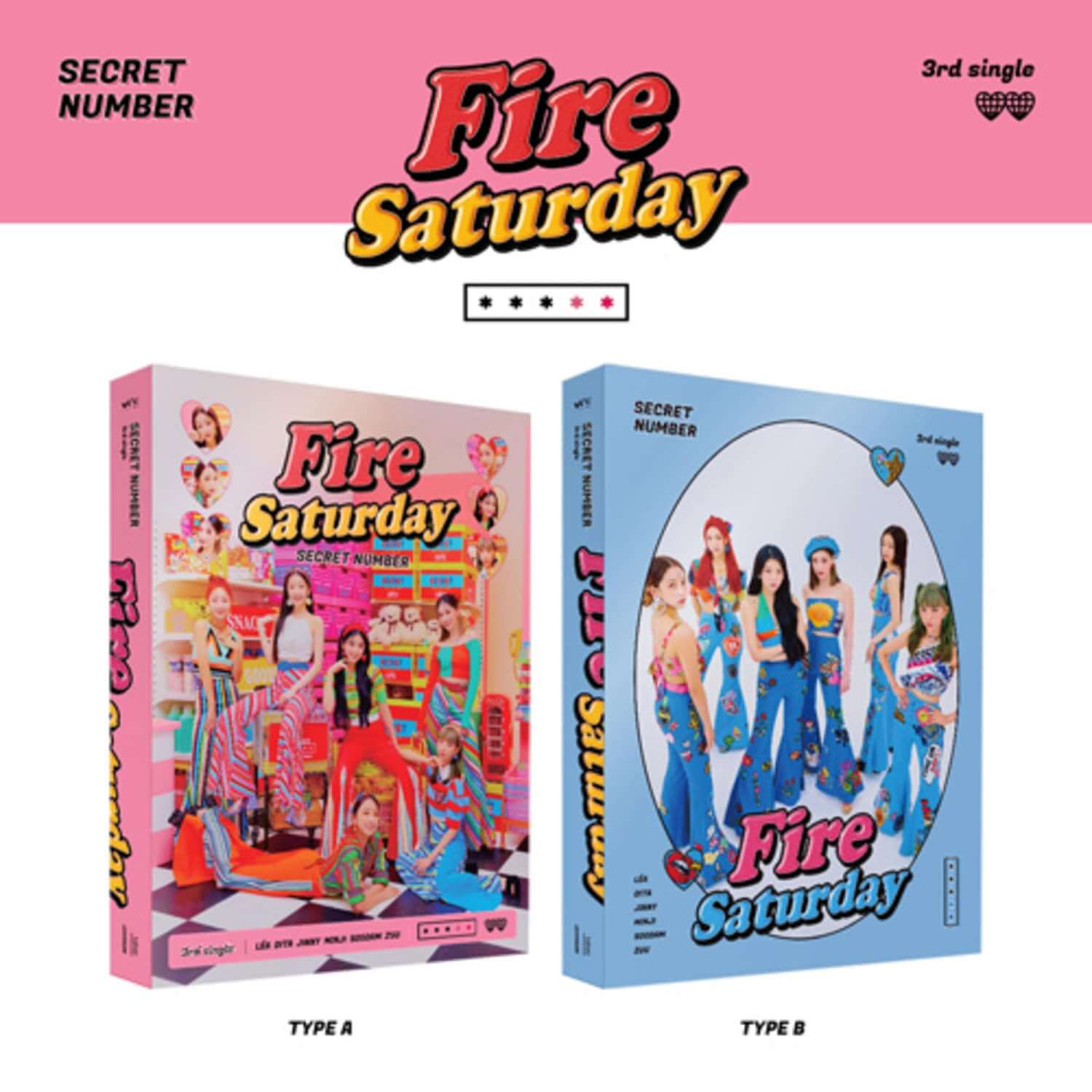 SECRET NUMBER - 3rd Album [Fire Saturday] (SET) - Album Kpop, visuel set Type A et Type B, rose/bleu