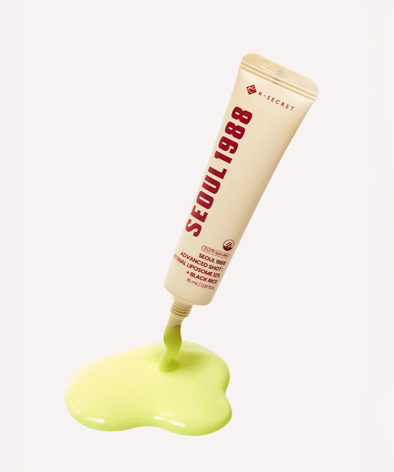 SEOUL 1988  Advanced Retin-R Shot 15ml, tube de marque montrant une texture verte sur fond clair en studio