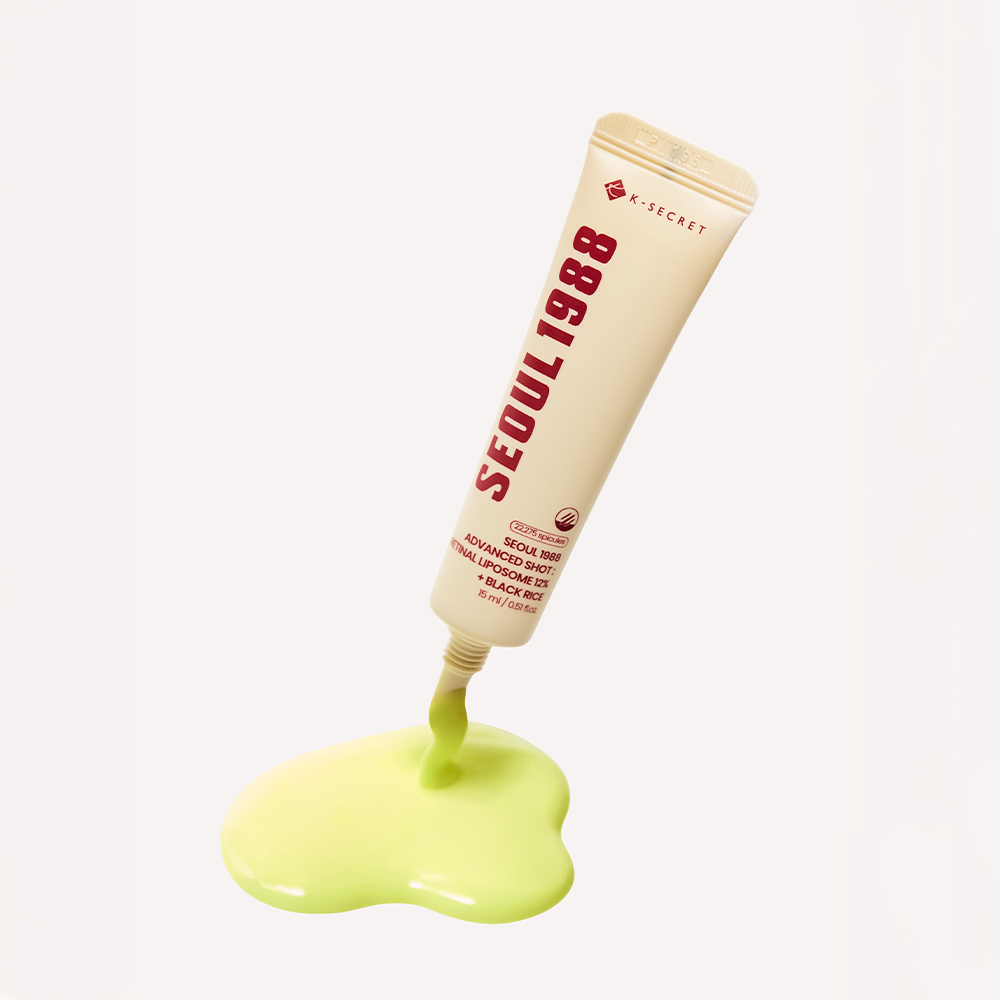 SEOUL 1988  Advanced Retin-R Shot 15ml, tube de marque montrant une texture verte sur fond clair en studio
