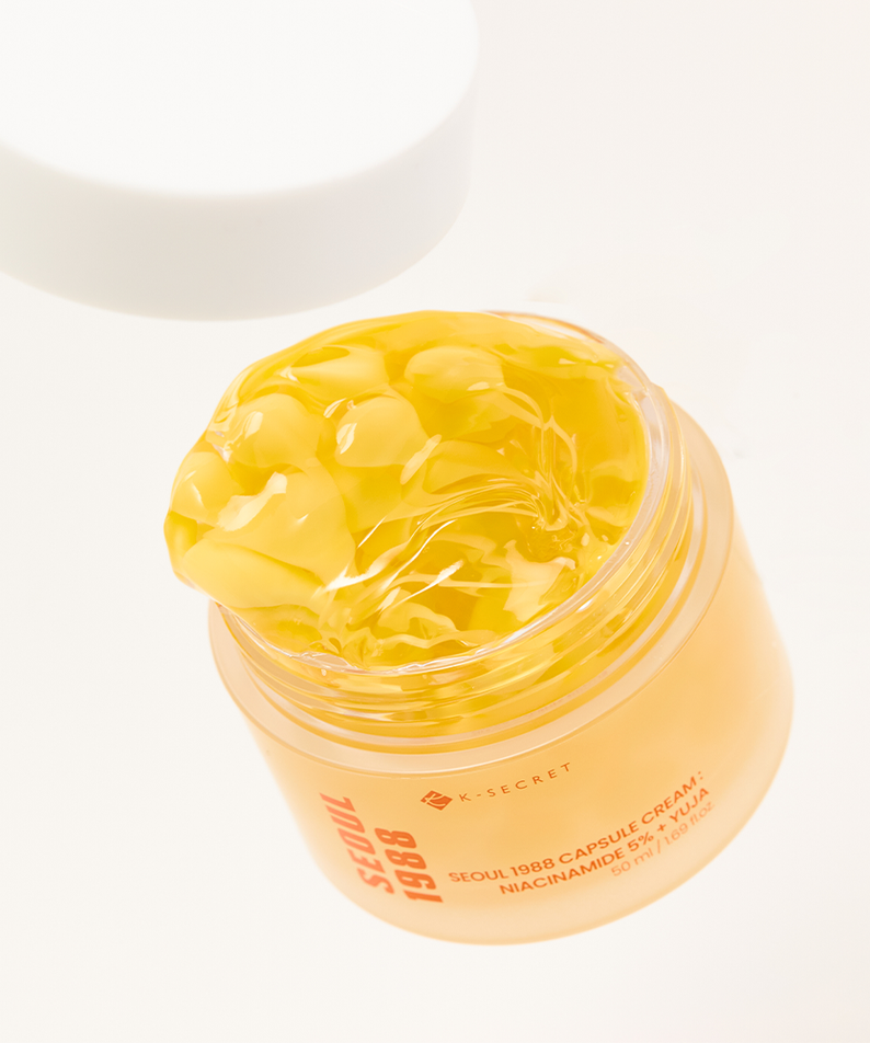 SEOUL 1988  Niacin Yuja Capsule Cream 50ml : pot crème au yuja, marque Seoul 1988, visuel studio lumineux