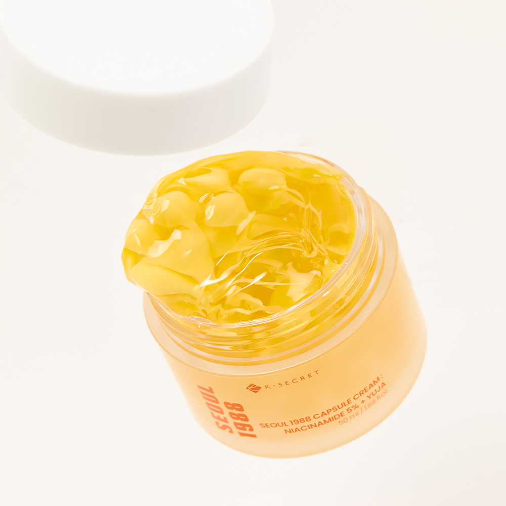 SEOUL 1988  Niacin Yuja Capsule Cream 50ml : pot crème au yuja, marque Seoul 1988, visuel studio lumineux