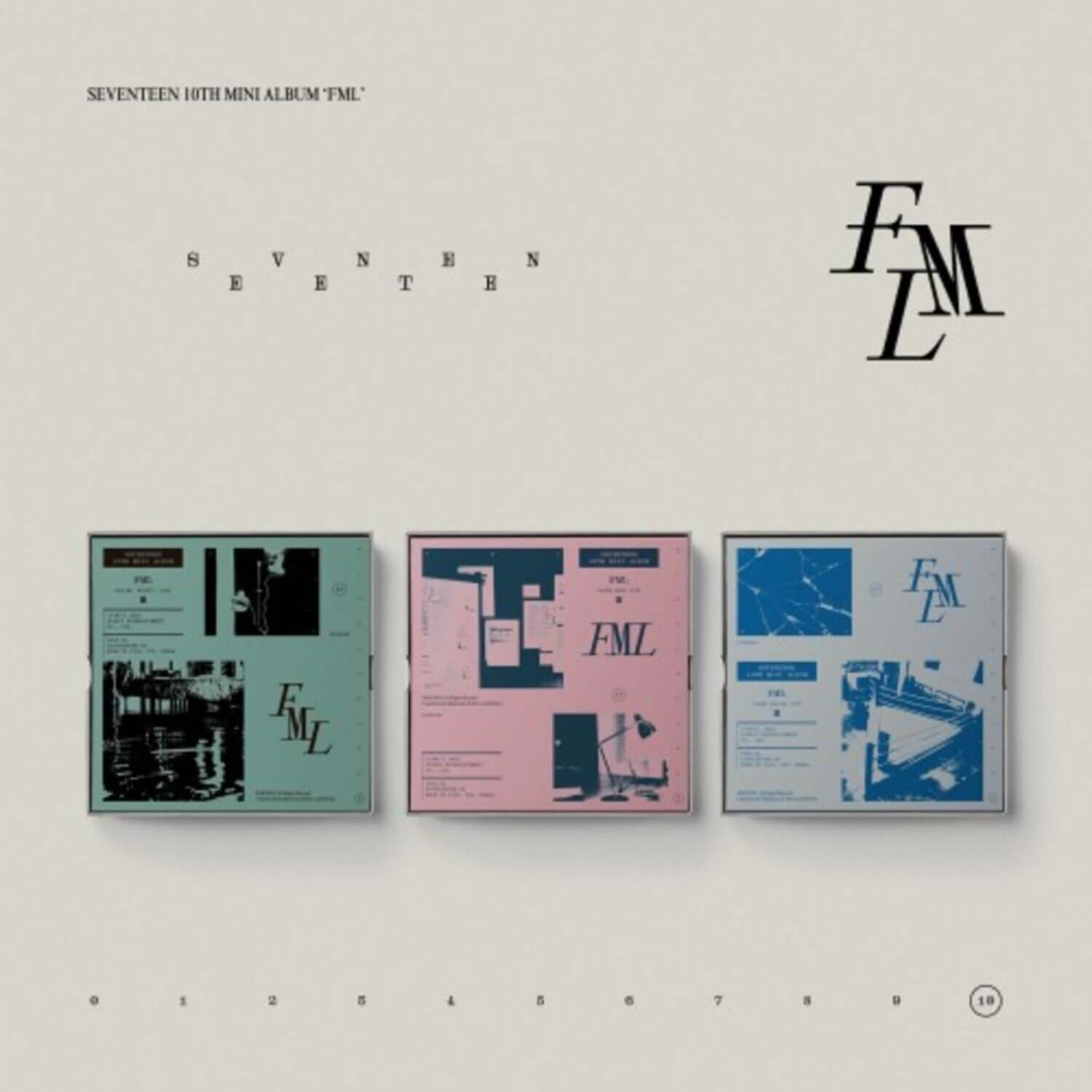 SEVENTEEN - 10th Mini Album [FML] (Random 1 of 3) - Album Kpop : jaquette beige avec 3 versions, design FM/L, affichée