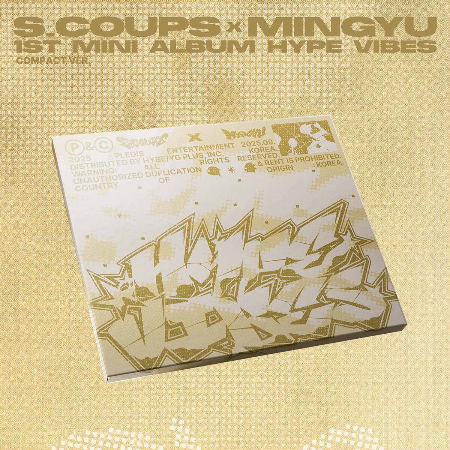SEVENTEEN - 1st Mini Album [HYPE VIBES] (COMPACT Ver.) (Random) - Album Kpop, jaquette dorée et livret sur fond hype