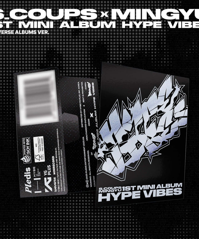 SEVENTEEN - 1st Mini Album [HYPE VIBES] (Weverse Albums ver.) - Album Kpop, visuel couverture et disque sur fond noir.