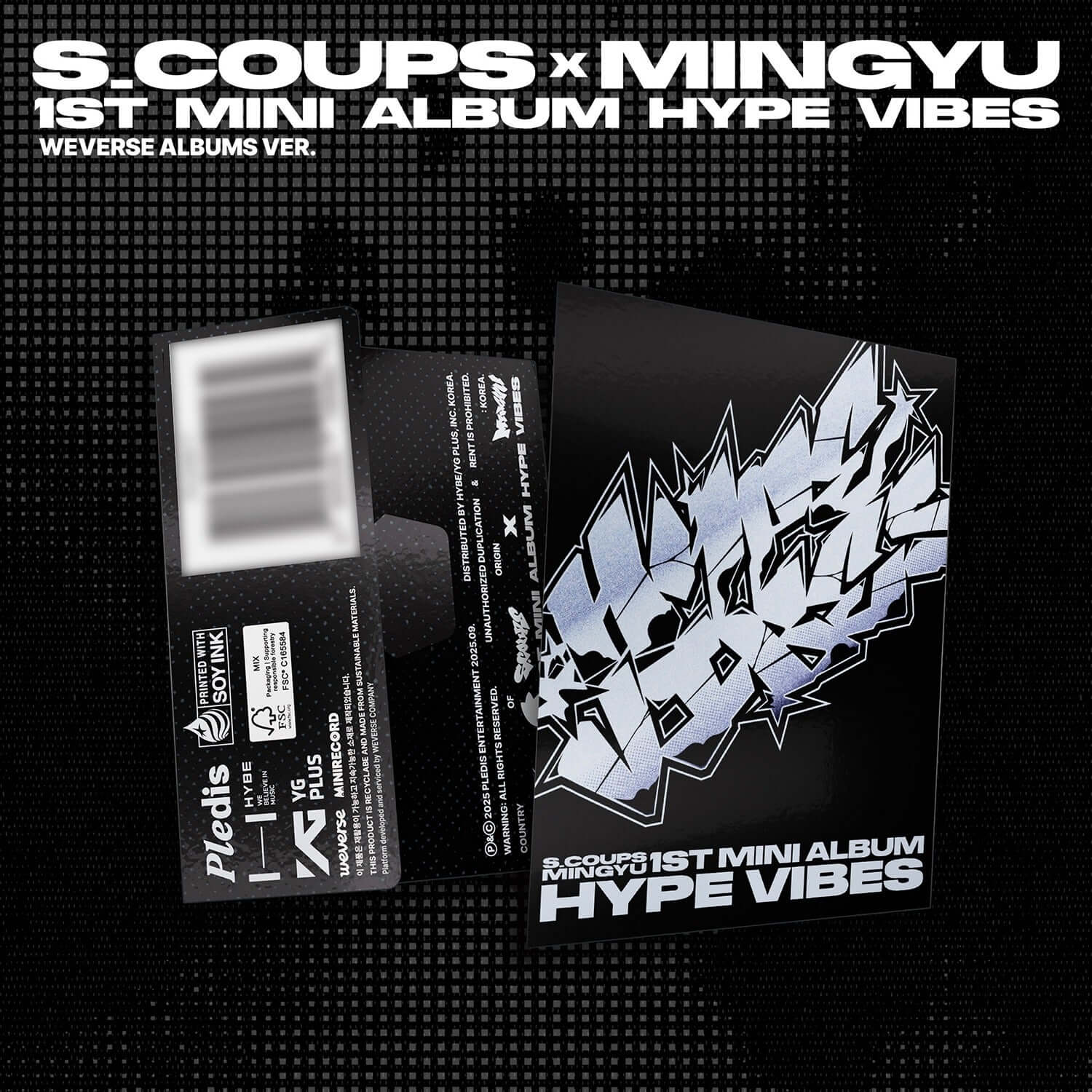 SEVENTEEN - 1st Mini Album [HYPE VIBES] (Weverse Albums ver.) - Album Kpop, visuel couverture et disque sur fond noir.