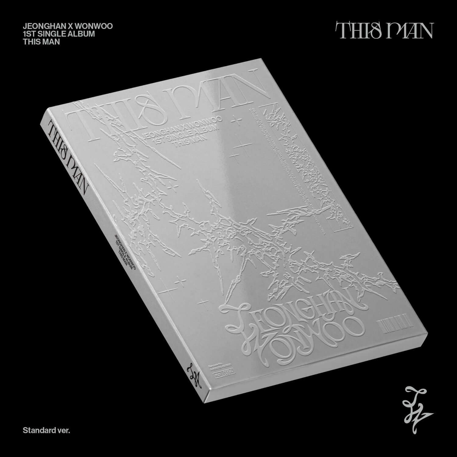 SEVENTEEN - 1st Single Album [THIS MAN] - Album Kpop, pack noir et couverture blanche embossée, concept musical.