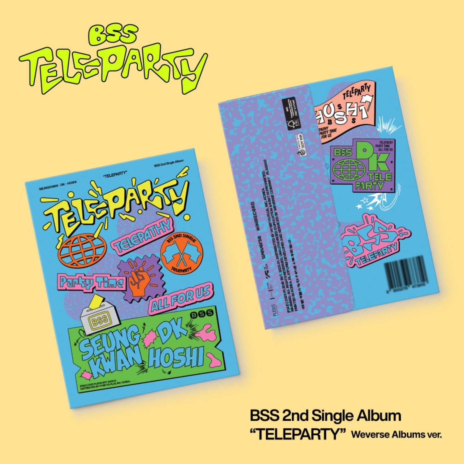 SEVENTEEN - 2nd Single Album [TELEPARTY] (Weverse Albums ver.) - album Kpop, visuel packaging sur fond jaune.