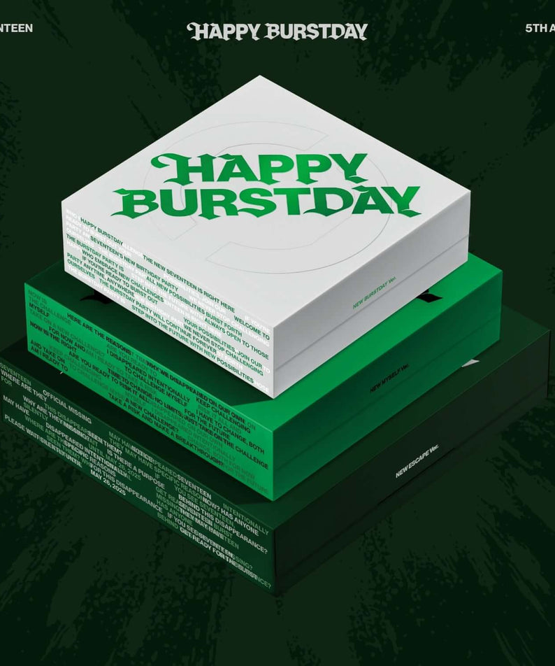 SEVENTEEN - 5th Album [HAPPY BURSTDAY] (Set of 3) - Album Kpop : coffret complet sur fond vert, visuel promotionnel.