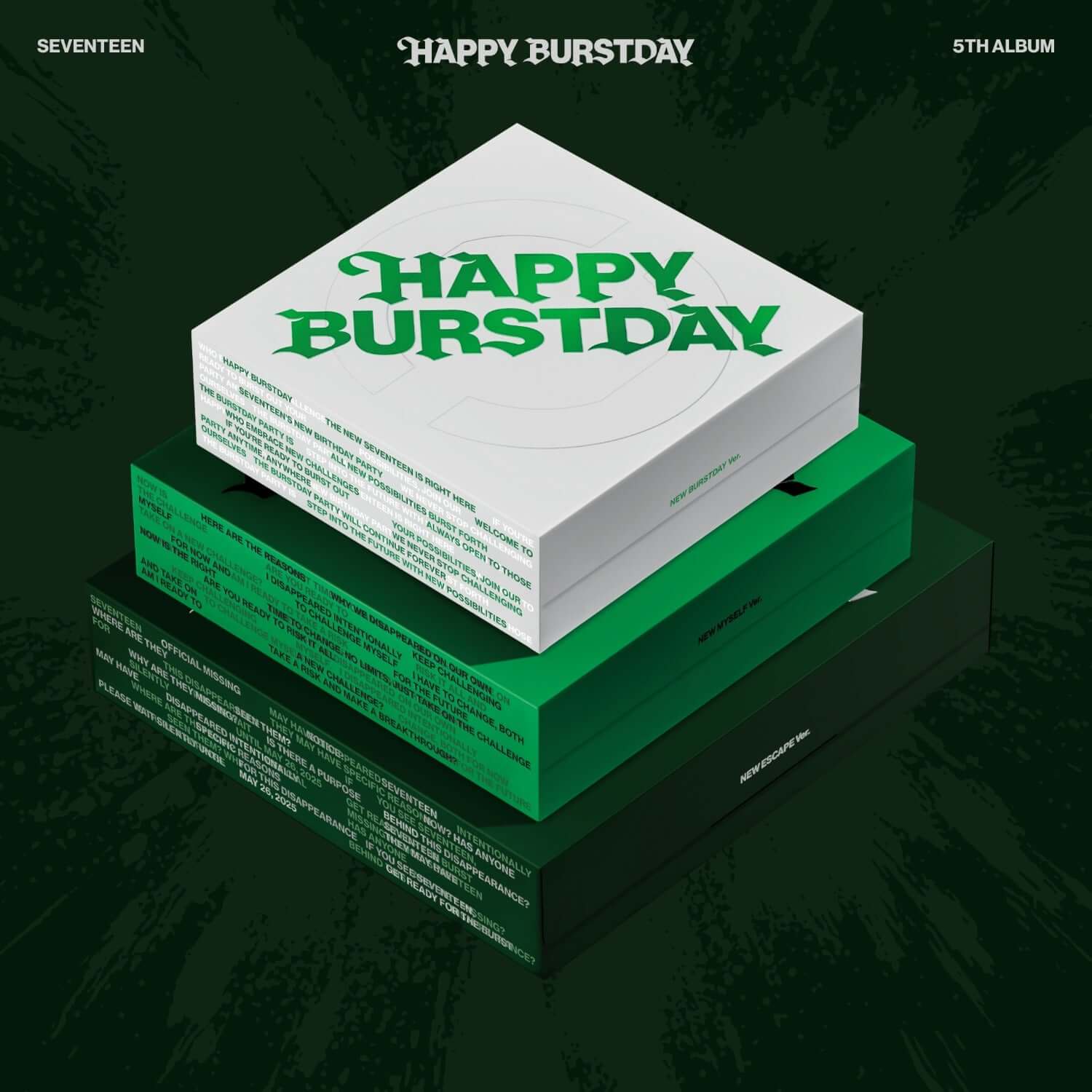 SEVENTEEN - 5th Album [HAPPY BURSTDAY] (Set of 3) - Album Kpop : coffret complet sur fond vert, visuel promotionnel.
