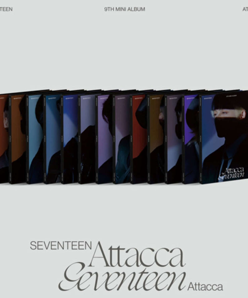 SEVENTEEN - 9th Mini Album [Attacca] (CARAT ver.) Random - Album Kpop : pochette photo, boîtiers alignés, édition Attacca sur fond uni.