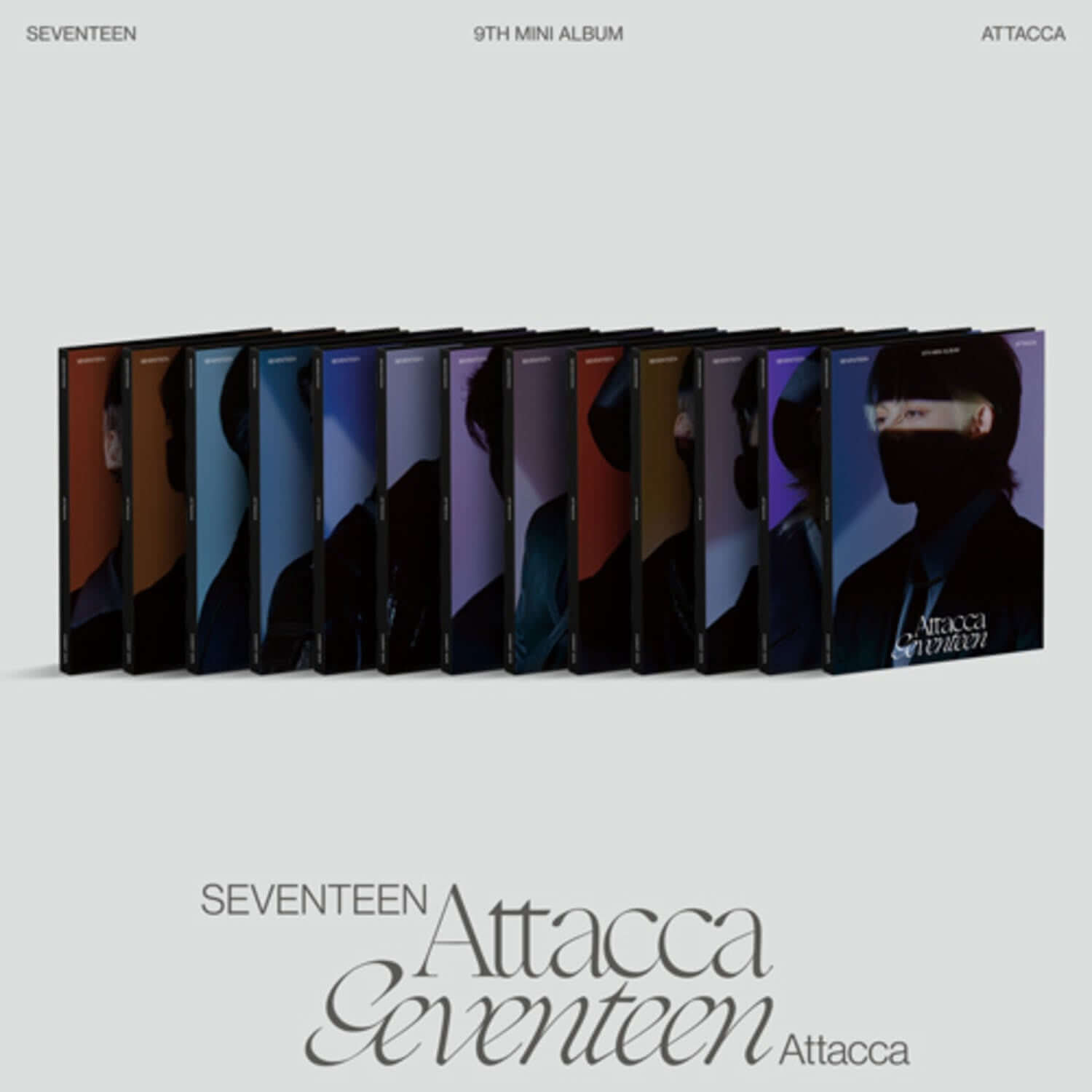 SEVENTEEN - 9th Mini Album [Attacca] (CARAT ver.) Random - Album Kpop : pochette photo, boîtiers alignés, édition Attacca sur fond uni.