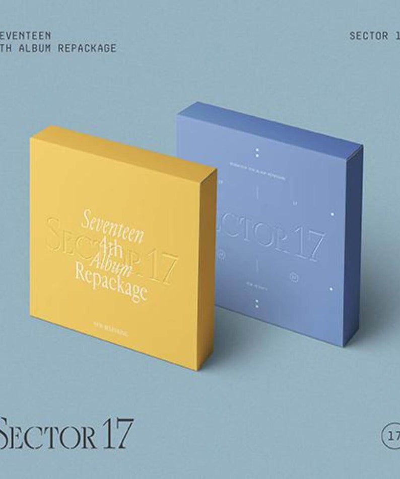 SEVENTEEN - [SECTOR 17] (SEVENTEEN 4TH ALBUM) (Repackage)(Set of 2) : coffrets K-pop SEVENTEEN, bleu & jaune sur fond clair.