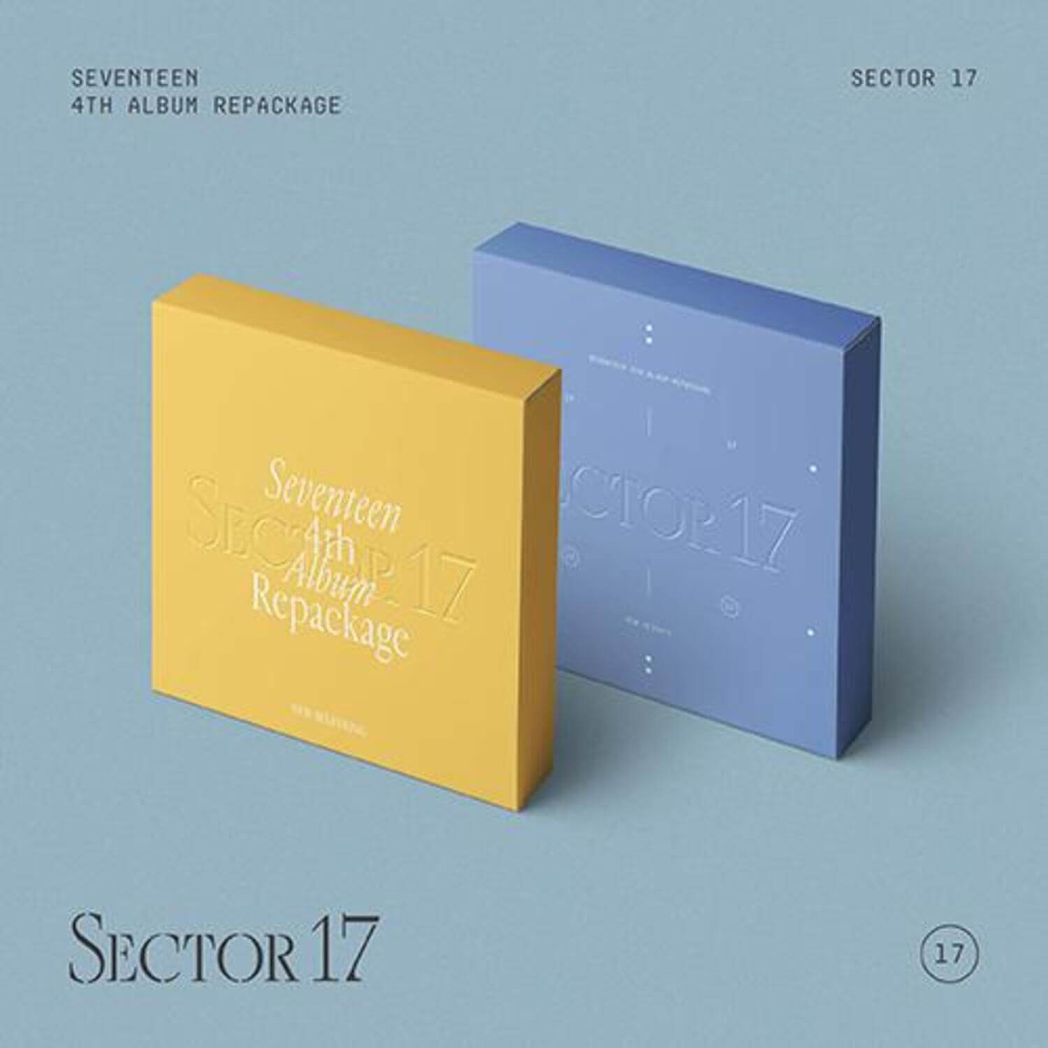 SEVENTEEN - [SECTOR 17] (SEVENTEEN 4TH ALBUM) (Repackage)(Set of 2) : coffrets K-pop SEVENTEEN, bleu & jaune sur fond clair.