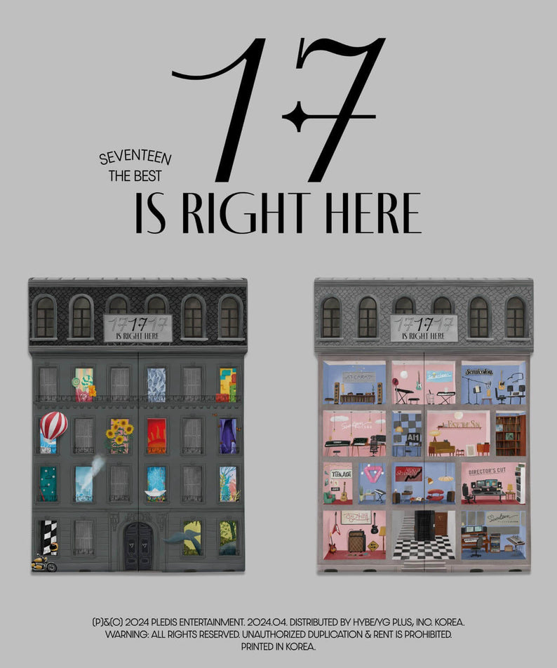 SEVENTEEN - SEVENTEEN BEST ALBUM [17 IS RIGHT HERE] (Random) - Album Kpop, pochette grise avec bâtiments “17”