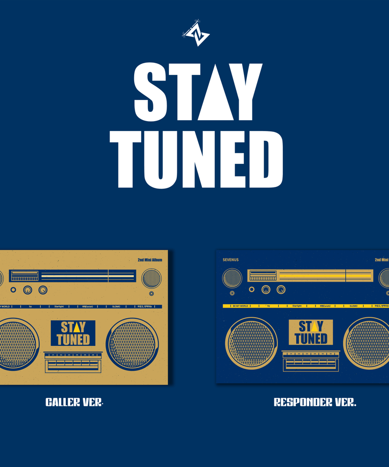 SEVENUS - 2nd mini [STAY TUNED] (Caller VER., Responder VER.) (Set of 2) - visuel coffret Kpop sur fond bleu