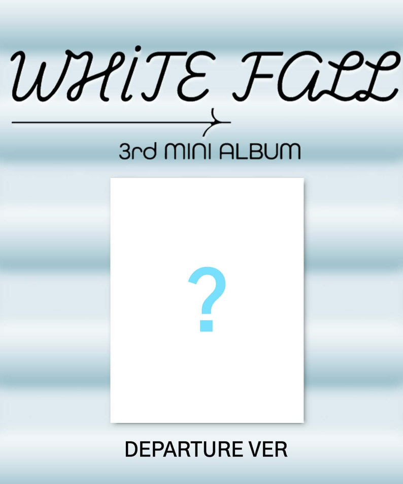 SEVENUS - White fall(3rd mini album) (DEPARTURE VER) - Album Kpop : pochette “White Fall” sur fond bleu rayé.